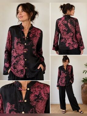 Rare Citron Santa Monica 100% Silk Peacock Art-to-Wear Blouse XS